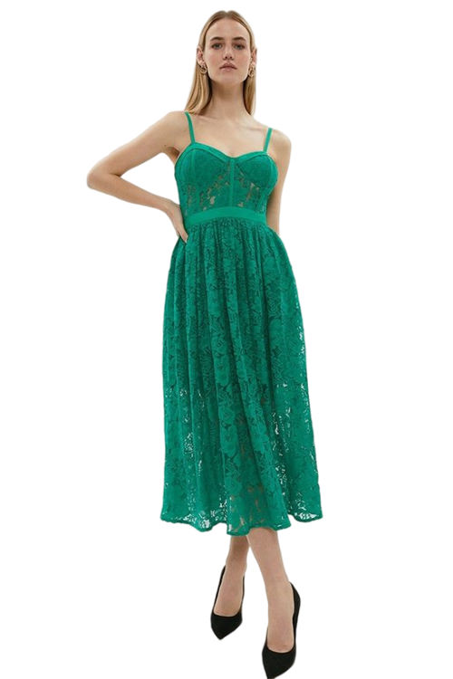 Jacques Vert Green Lace Bustier Midi Dress ACC03070