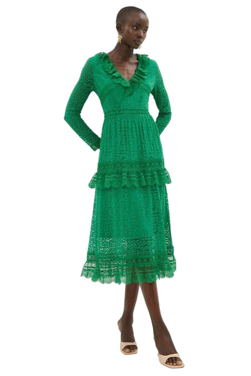 Jacques Vert Green Lace Panelled Midaxi Dress BCC00819