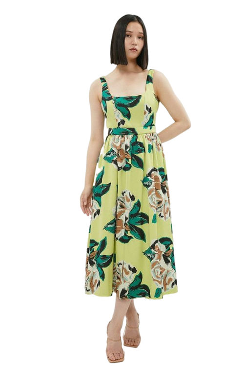 Jacques Vert Green Premium Jacquard Corset Midi Dress​ BCC02815