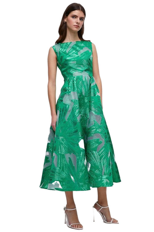 Jacques Vert Green Premium Jacquard Midi Dress BCC04604