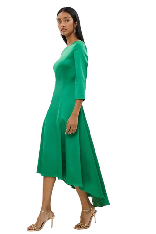 Jacques Vert Green Premium Stretch Satin Hi Lo Hem Midi Dress BCC03517