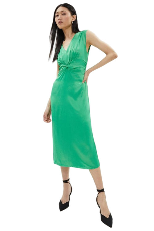 Jacques Vert Green Twist Front Satin Sleeveless Midi Dress BCC01016