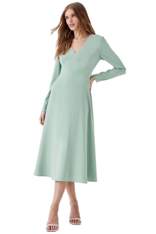 Jacques Vert Green V Neck Full Skirt Midi Dress BCC05170