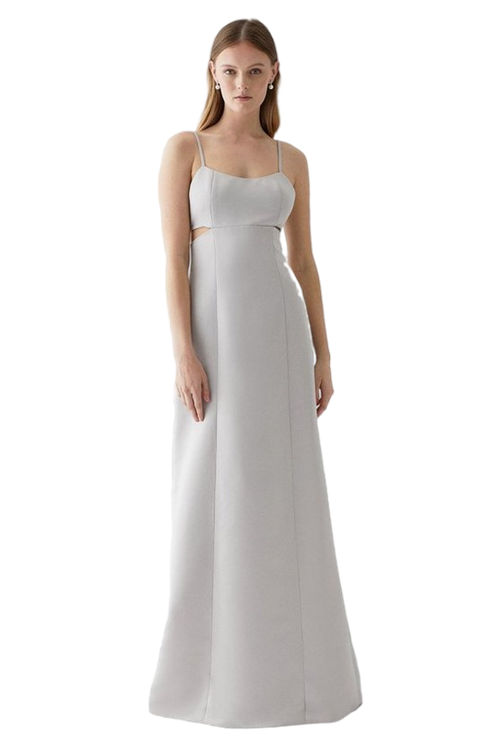 Jacques Vert Grey Mist Peekaboo Side Structured Satin Bridesmaids Column Dress BCC05314