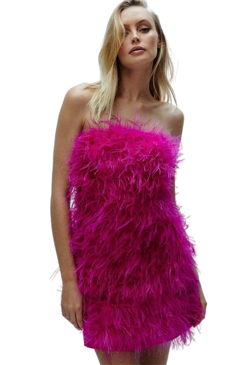 Jacques Vert Hot Pink All Over Feather Bandeau Mini Dress BCC03786