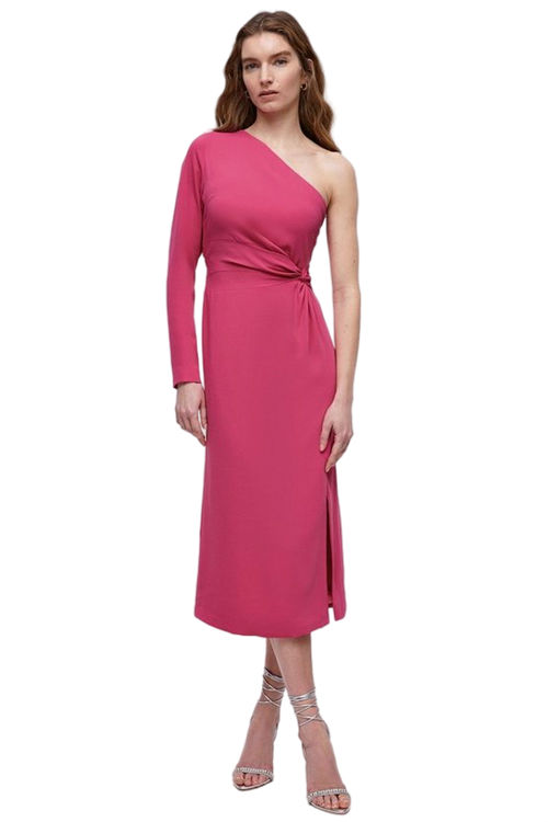 Jacques Vert Hot Pink One Shoulder Ruche Side Midi Dress BCC03880