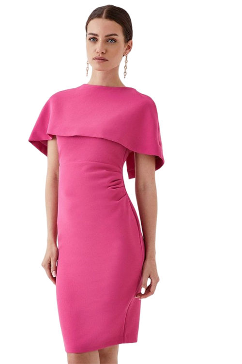 Jacques Vert Hot Pink Petite Cape Detail Body Sculpt Midi Dress BCC02268