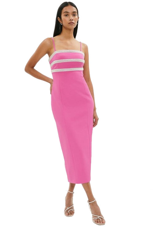 Jacques Vert Hot Pink Premium Cami Pencil Dress With Beading BCC03516