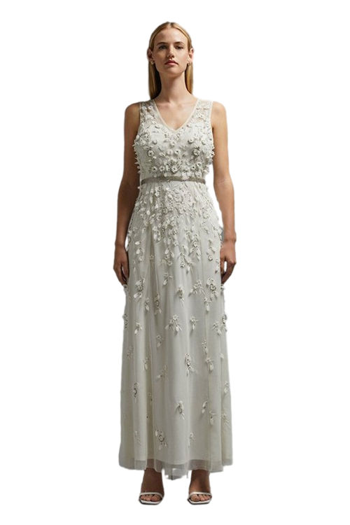 Jacques Vert Ivory 3d Embroidered Maxi Dress BCC01465