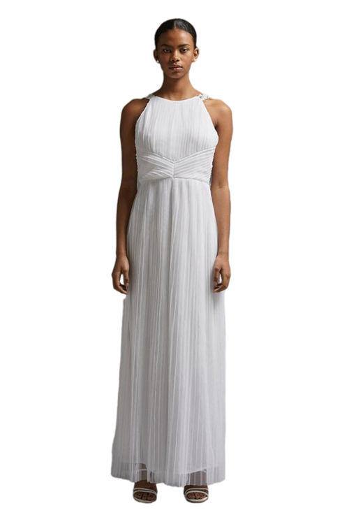 Jacques Vert Ivory All Over Pleated Maxi Dress ACC95336