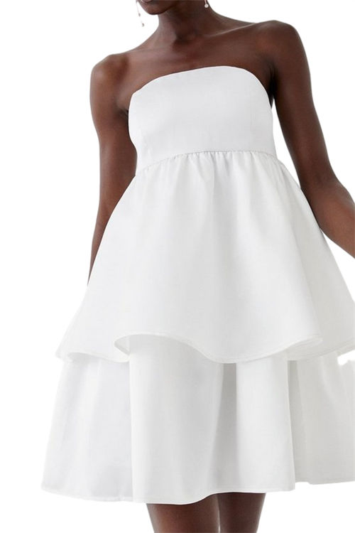 Jacques Vert Ivory Bandeau Tiered Peplum Mini Dress BCC05512