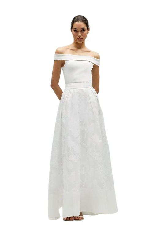 Jacques Vert Ivory Clipped Organza Jacquard Layering Skirt BCC04574