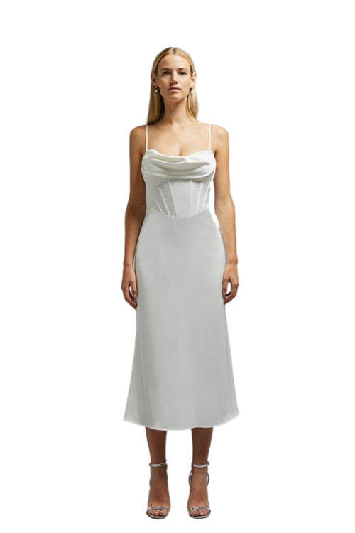 Jacques Vert Ivory ​​Cowl Detail Satin Midi Dress With Corset BCC02318