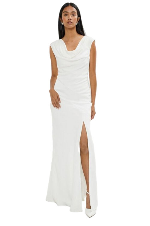 Jacques Vert Ivory Cowl Neck Satin Maxi Dress BCC03116