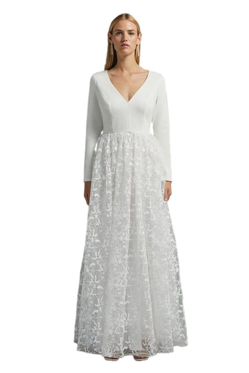 Jacques Vert Ivory Deep V Full Skirt Maxi Dress BCC02686