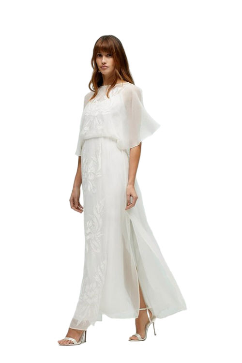 Jacques Vert Ivory Embroidered Angel Sleeve Maxi Dress BCC02901