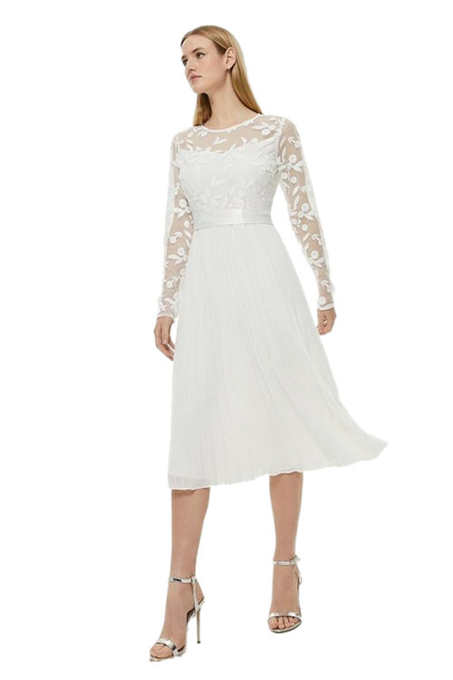 Jacques Vert Ivory Embroidered Long Sleeve Midi Dress ACC03409