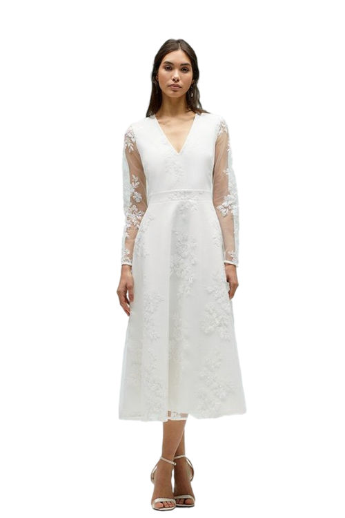 Jacques Vert Ivory Embroidered Mesh Ponte Midi Dress BCC04460