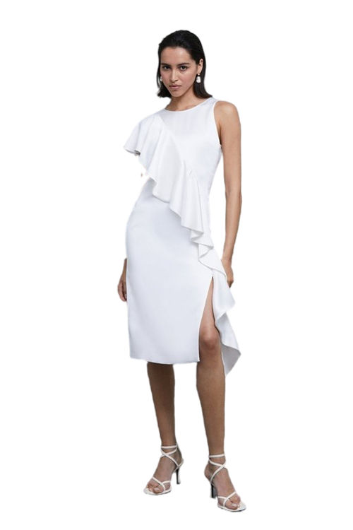 Jacques Vert Ivory Flowing Ruffle Midi Pencil Dress BCC02872