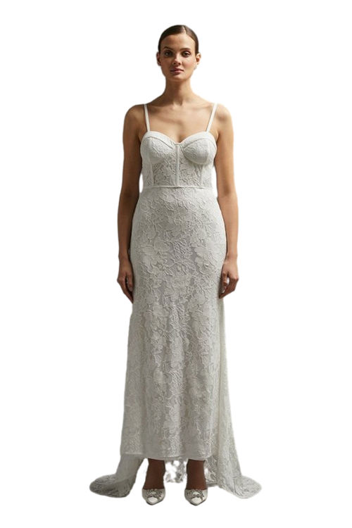 Jacques Vert Ivory Lace Bustier Maxi Dress With Train BCC01253