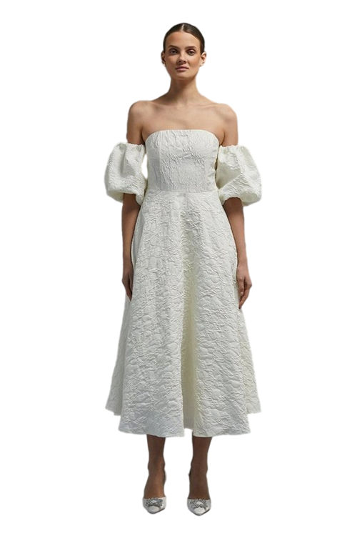 Jacques Vert Ivory Off Shoulder Full Skirt Midi Dress BCC00249