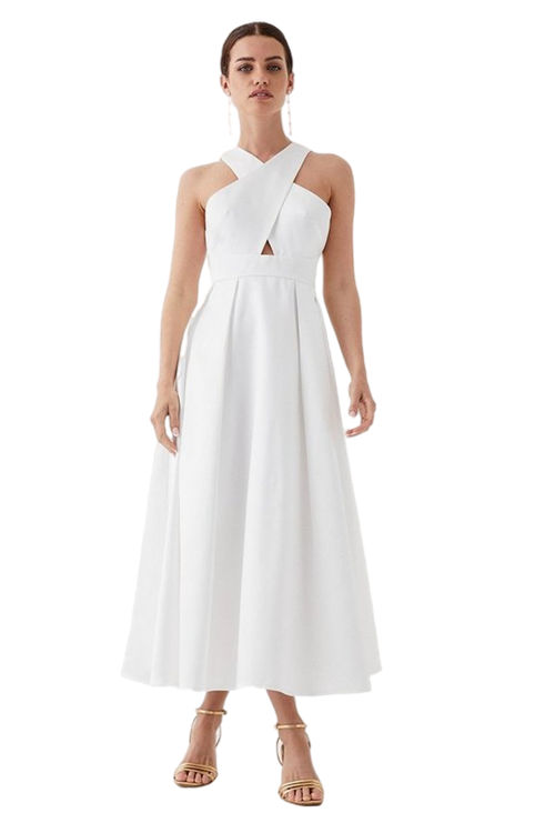 Jacques Vert Ivory Petite Cross Neck Twill Dress BCC04600