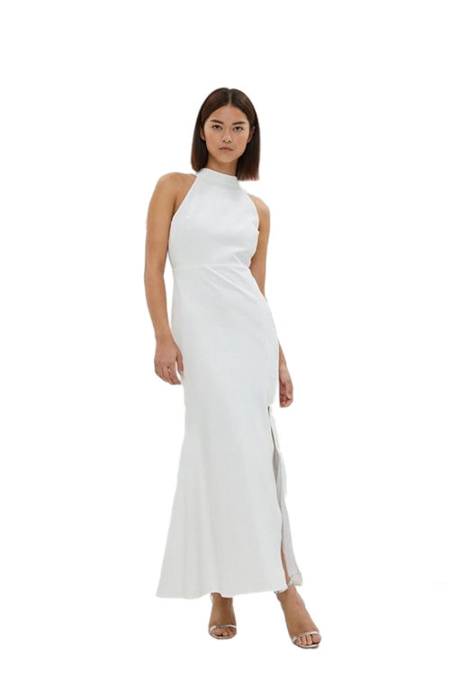 Jacques Vert Ivory Petite Premium Halterneck Fishtail Maxi Bow BCC03650