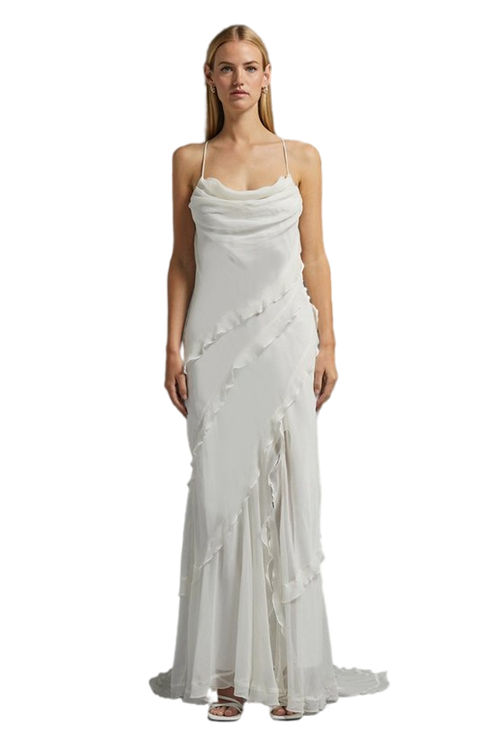 Jacques Vert Ivory Petite Ruffle Detail Tiered Hem Maxi Dress BCC03494