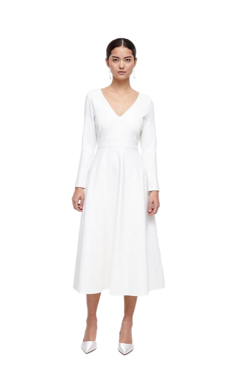 Jacques Vert Ivory Petite V Neck Full Skirt Midi Dress BCC04474