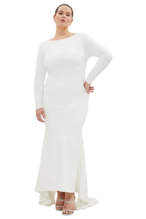 Jacques Vert Ivory Plus Size V Back Long Sleeve Maxi Dress BCC02939