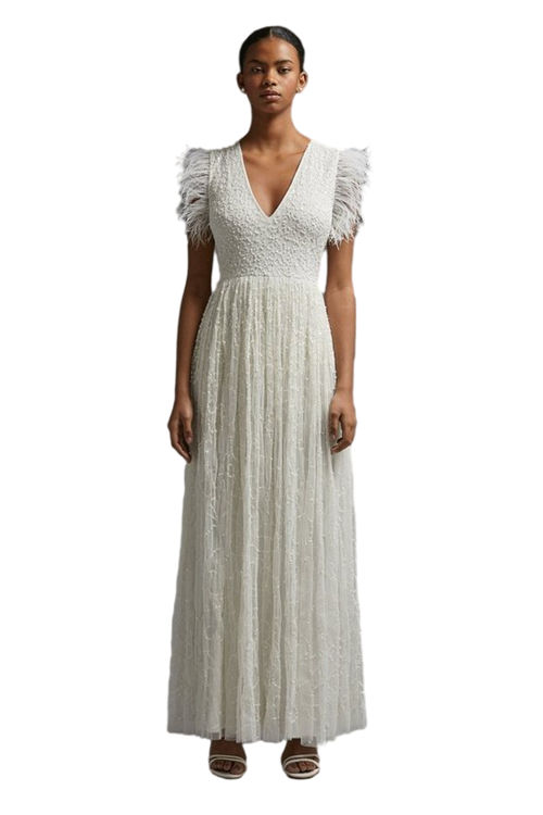 Jacques Vert Ivory Premium Beaded Maxi Dress ACC03116