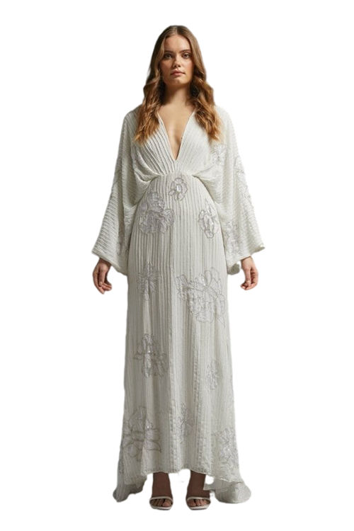 Jacques Vert Ivory Premium Embellished Flare Sleeve Maxi Dress ACC03433