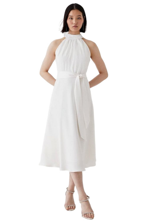 Jacques Vert Ivory Premium Halter Neck Belted Midi Dress BCC05483