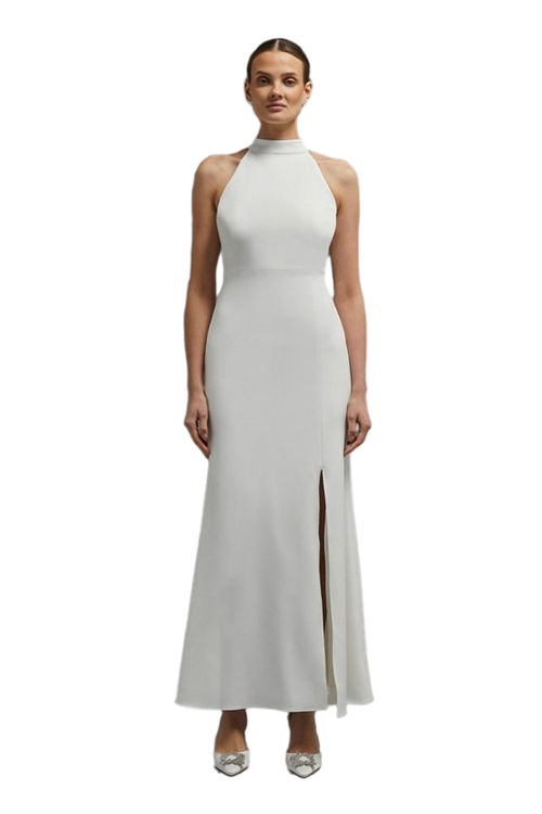 Jacques Vert Ivory Premium Halterneck Fishtail Maxi Bow Dress ACC03516