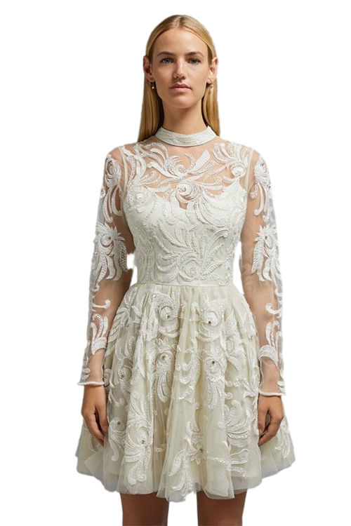 Jacques Vert Ivory Premium Ls Embellished Mini Dress BCC00497