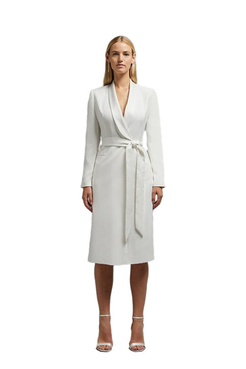 Jacques Vert Ivory Premium Midi Tie Waist Tuxedo Dress ACC00966