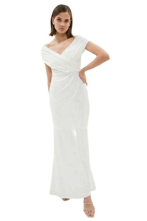 Jacques Vert Ivory Ruched Bardot Fishtail Maxi Dress BCC01093