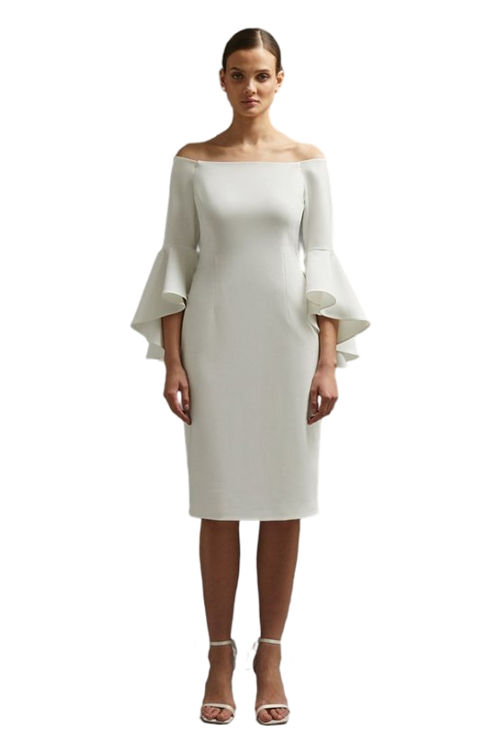 Jacques Vert Ivory Ruffle Sleeve Column Dress BCC01127