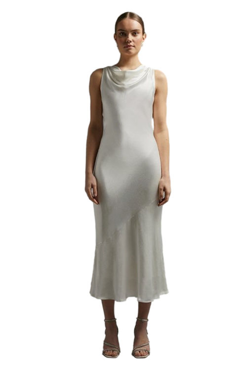 Jacques Vert Ivory Satin Cowl Neck Midi Dress BCC00374