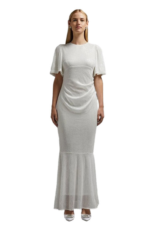 Jacques Vert Ivory Sequin Flare Sleeve Maxi Dress With Fishtail BCC02694