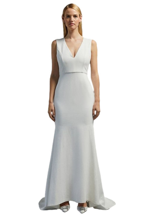 Jacques Vert Ivory Sleeveless Deep V Maxi Dress With Train BCC02624