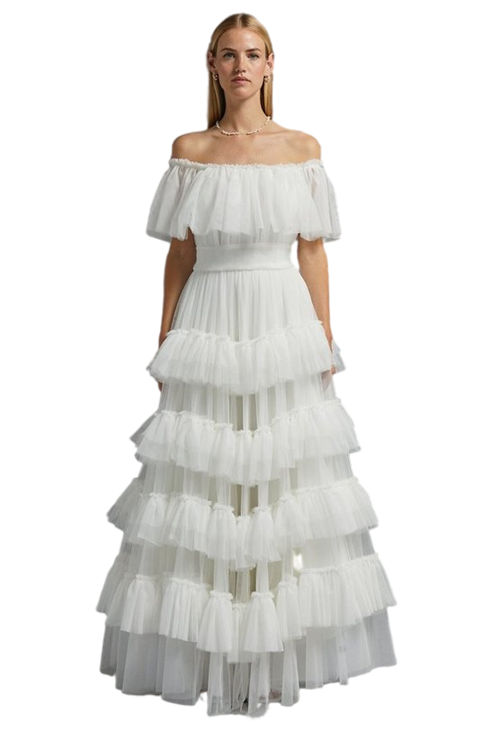 Jacques Vert Ivory Tiered Meringue Maxi Dress BCC03118