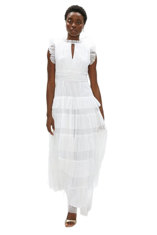 Jacques Vert Ivory Tiered Ruffle Shoulder Maxi Dress ACC02620