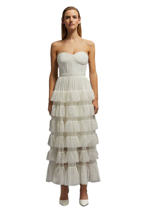 Jacques Vert Ivory Tulle Mesh Tiered Maxi Skirt ACC03102