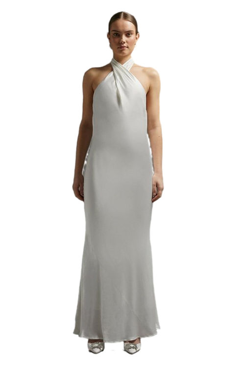 Jacques Vert Ivory Twist Halter Satin Slip Dress ACC03525