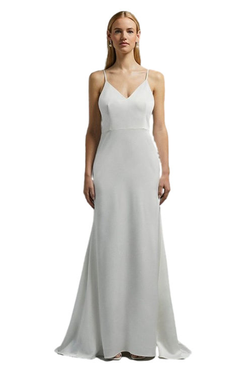 Jacques Vert Ivory V Back Satin Maxi Dress With Train BCC03682