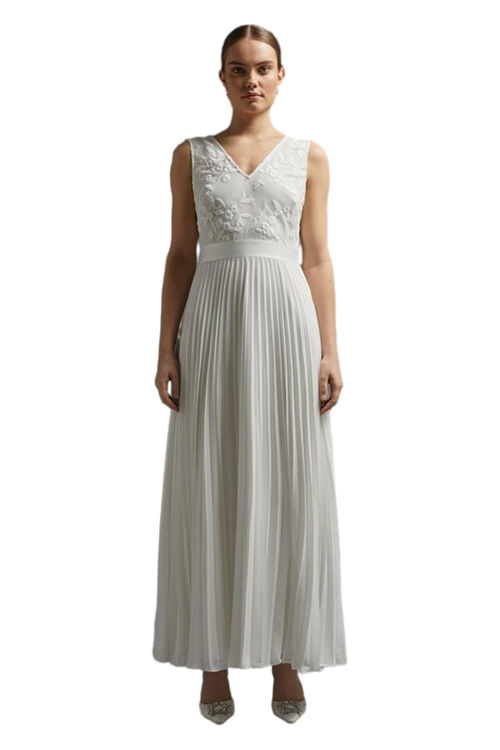 Jacques Vert Ivory V Neck Embroidered Maxi Dress BCC00514