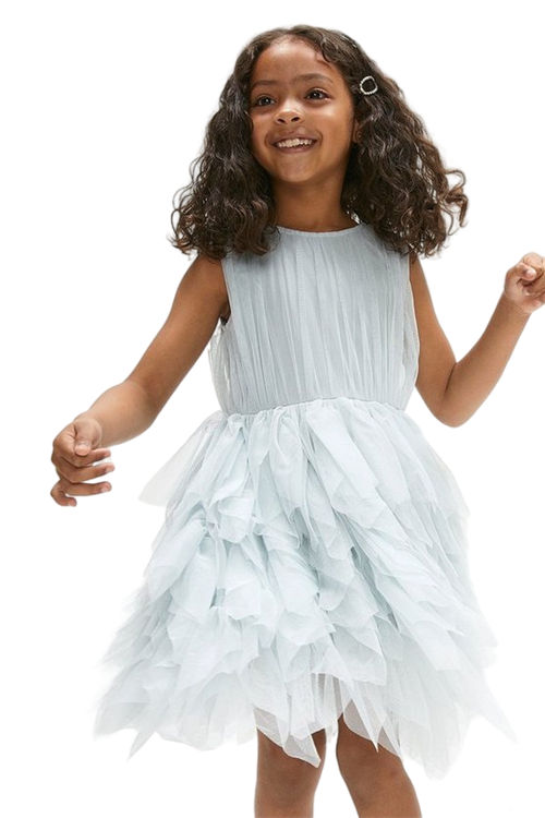 Jacques Vert Light Blue Girls Statement Ruffle Skirt Dress ACC01289