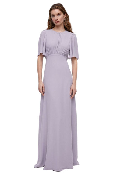 Jacques Vert Lilac Haze Angel Sleeve Open Back Georgette Bridesmaids Maxi Dress BCC04828