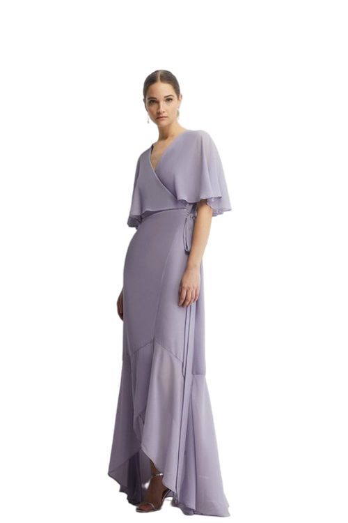 Jacques Vert Lilac Haze Cape Sleeve Maxi Bridesmaids Dress BCC04468